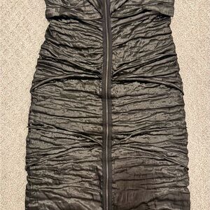 Nicole Miller Strapless Pewter Ruched Dress